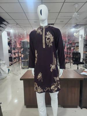 Brown lachka embroidered kurta pajama set 4