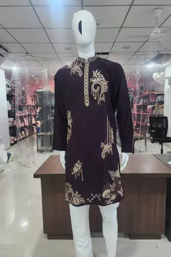 Brown lachka embroidered kurta pajama set
