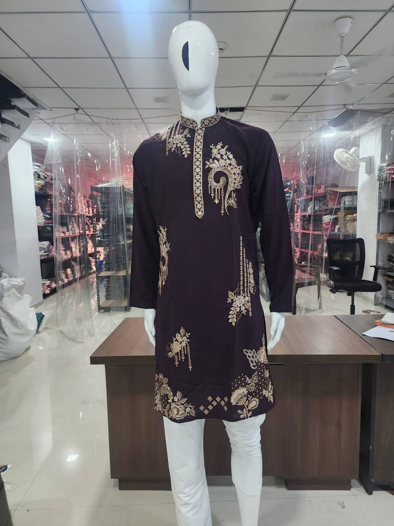 Brown lachka embroidered kurta pajama set