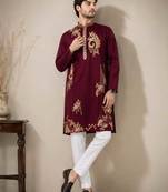 Maroon premium lachka embroidered kurta pajama set