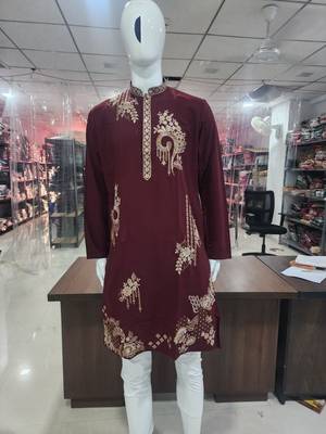 Maroon premium lachka embroidered kurta pajama set 3