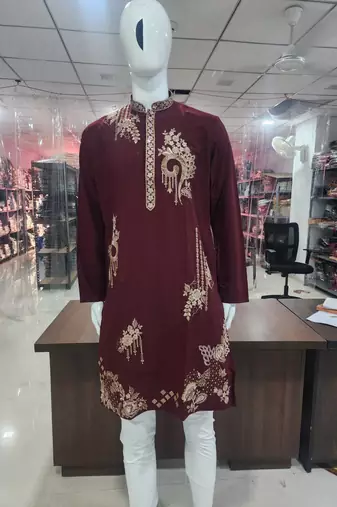 Maroon premium lachka embroidered kurta pajama set