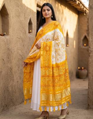 Pure gajji silk bandhani digital print dupatta with lagdi patta pallu with handwork (wedding special) 2