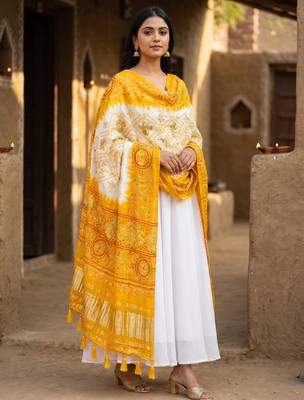 Pure gajji silk bandhani digital print dupatta with lagdi patta pallu with handwork (wedding special) 3