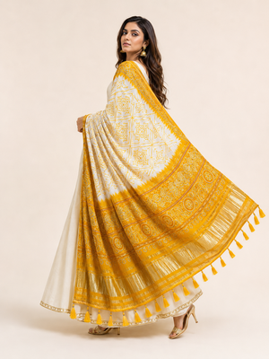 Pure gajji silk bandhani digital print dupatta with lagdi patta pallu with handwork (wedding special) 2