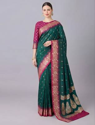 Rama soft banarasi silk blend saree with zari weaving meenakari design 1