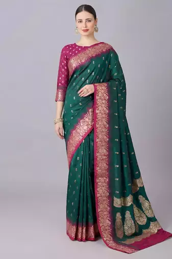 Rama soft banarasi silk blend saree with zari weaving meenakari design