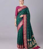 Rama soft banarasi silk blend saree with zari weaving meenakari design
