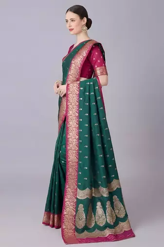 Rama soft banarasi silk blend saree with zari weaving meenakari design