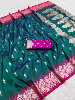 Rama soft banarasi silk blend saree with zari weaving meenakari design 4