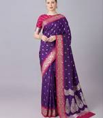 Purple soft banarasi silk blend saree with zari weaving meenakari design