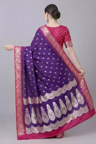 Purple soft banarasi silk blend saree with zari weaving meenakari design