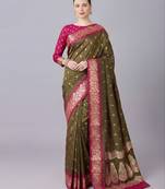 Mahendi soft banarasi  silk blend saree with zari weaving meenakari design