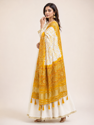 Pure gajji silk bandhani digital print dupatta with lagdi patta pallu with handwork (wedding special) 3