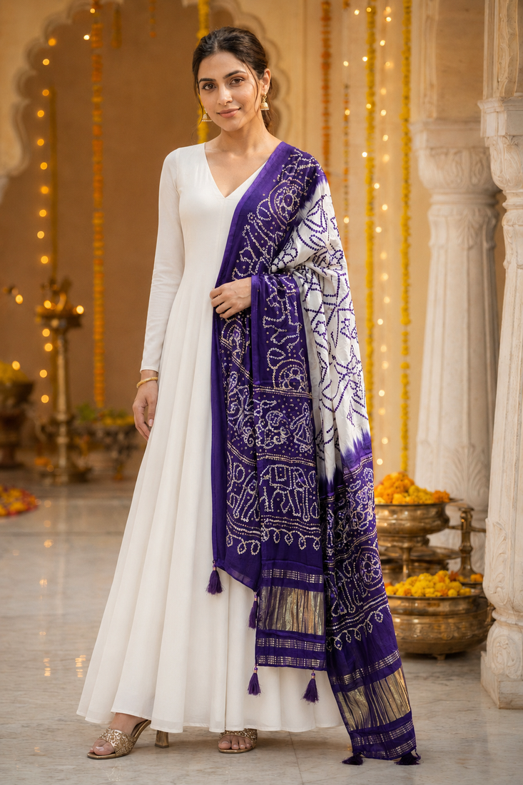 Pure gajji silk bandhani digital print dupatta with lagdi patta pallu with handwork (wedding special)