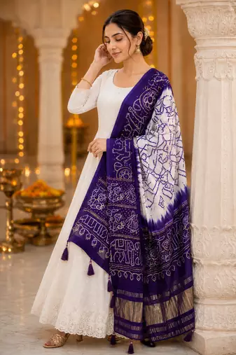 Pure gajji silk bandhani digital print dupatta with lagdi patta pallu with handwork (wedding special)