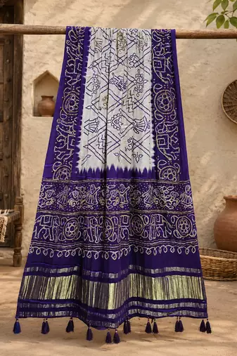 Pure gajji silk bandhani digital print dupatta with lagdi patta pallu with handwork (wedding special)