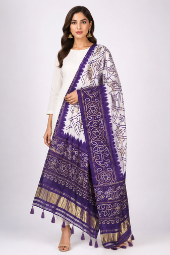 Pure gajji silk bandhani digital print dupatta with lagdi patta pallu with handwork (wedding special)