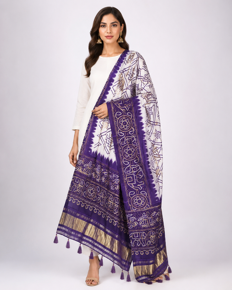 Pure gajji silk bandhani digital print dupatta with lagdi patta pallu with handwork (wedding special)