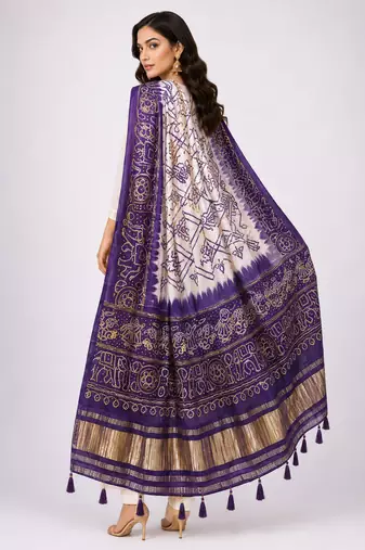 Pure gajji silk bandhani digital print dupatta with lagdi patta pallu with handwork (wedding special)