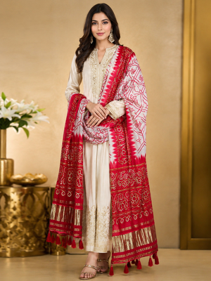 Pure gajji silk bandhani digital print dupatta with lagdi patta pallu with handwork (wedding special) 2