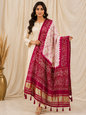 Pure gajji silk bandhani digital print dupatta with lagdi patta pallu with handwork (wedding special) 1
