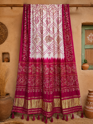 Pure gajji silk bandhani digital print dupatta with lagdi patta pallu with handwork (wedding special) 4