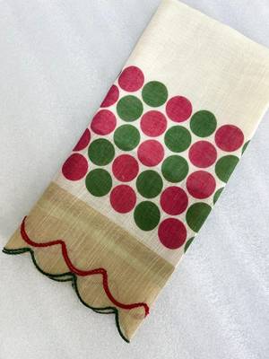 white-multi color linen cotton blend digital printed gold zari cut work border sarees 4
