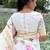 White-pink green color flower checks linen cotton blend digital printed sarees