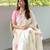 white pink color linen cotton blend digital printed fancy lace border sarees
