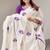 white purple color linen cotton blend digital printed fancy lace border sarees