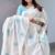 white sky blue color linen cotton blend digital printed fancy lace border sarees