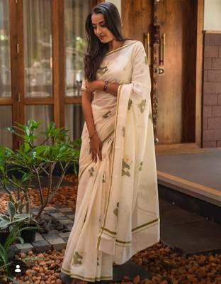 off white-multi color linen cotton blend digital printed sarees 1