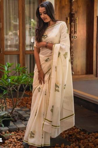 off white-multi color linen cotton blend digital printed sarees