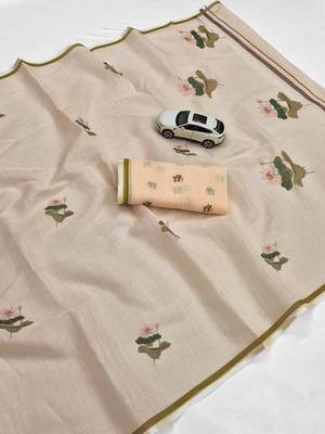 off white-multi color linen cotton blend digital printed sarees 4