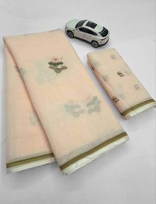 off white-multi color linen cotton blend digital printed sarees 5