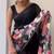 black color linen cotton blend digital printed sarees