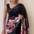 black color linen cotton blend digital printed sarees
