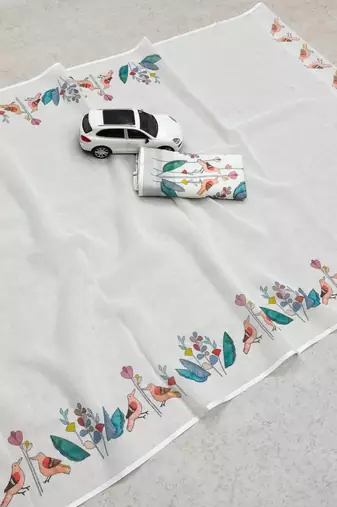 white-blue color linen cotton blend digital printed sarees