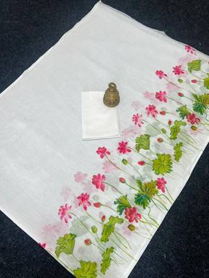 white-green color linen cotton blend digital printed sarees 4