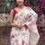 white-red color linen cotton blend digital printed sarees