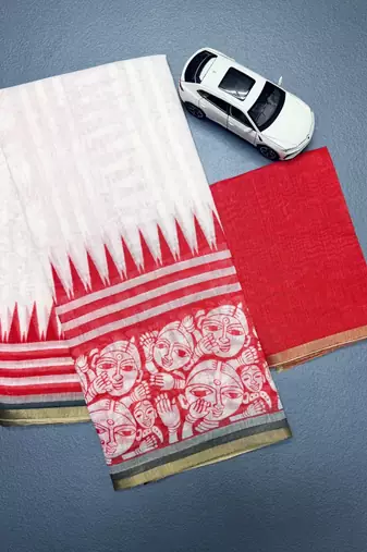 white red color linen cotton blend digital printed sarees