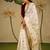 white red color linen cotton blend digital printed gold zari cut border sarees