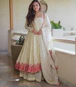 Off white embroidered diamond silk gown set