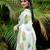 white -light green color linen cotton blend digital printed sarees