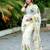 white -light green color linen cotton blend digital printed sarees