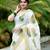 white -light green color linen cotton blend digital printed sarees