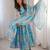 Sky blue printed muslin anarkali gown set with dupatta