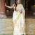 white -yellow color linen cotton blend digital printed sarees