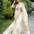 white -yellow color linen cotton blend digital printed sarees